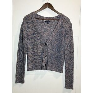 American‎ Eagle Outfitters Women's Large Button Cardigan Blue Pink Knit Preppy